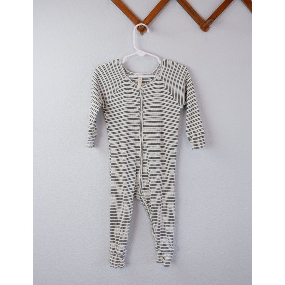 Rylee + Cru Green Striped Ribbed Unisex Pajama, 18-24 months